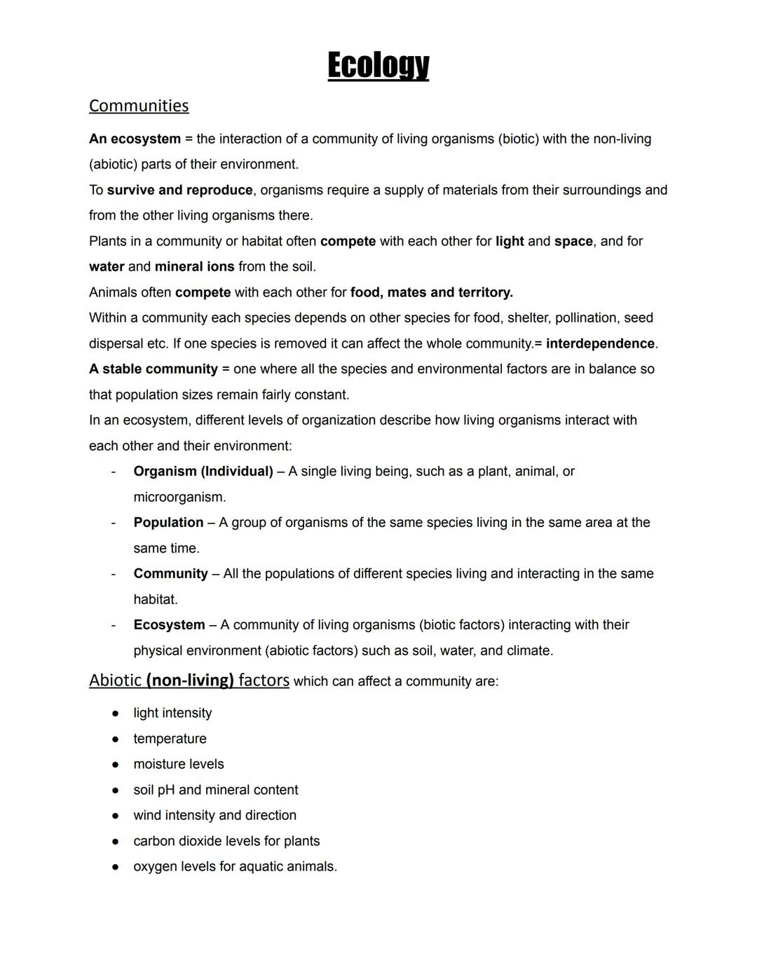 AQA GCSE Biology Ecology Notes