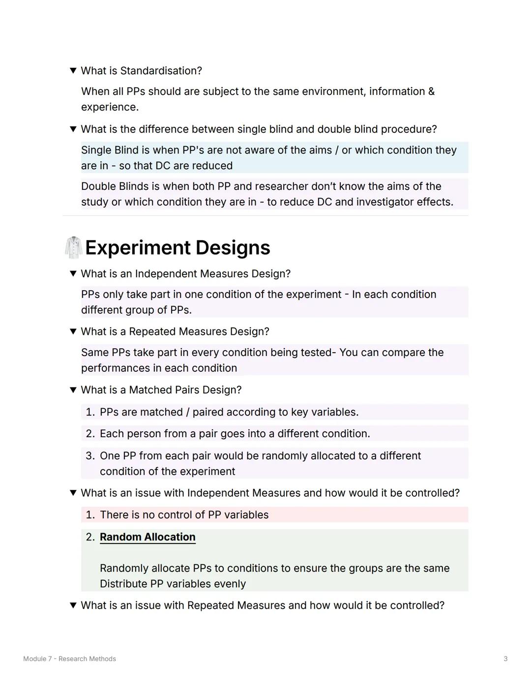 Module 7 - Research Methods
Aim, Hypothesis and Variables
▼ What is an aim?
A general statement of what the researcher is intending to inves
