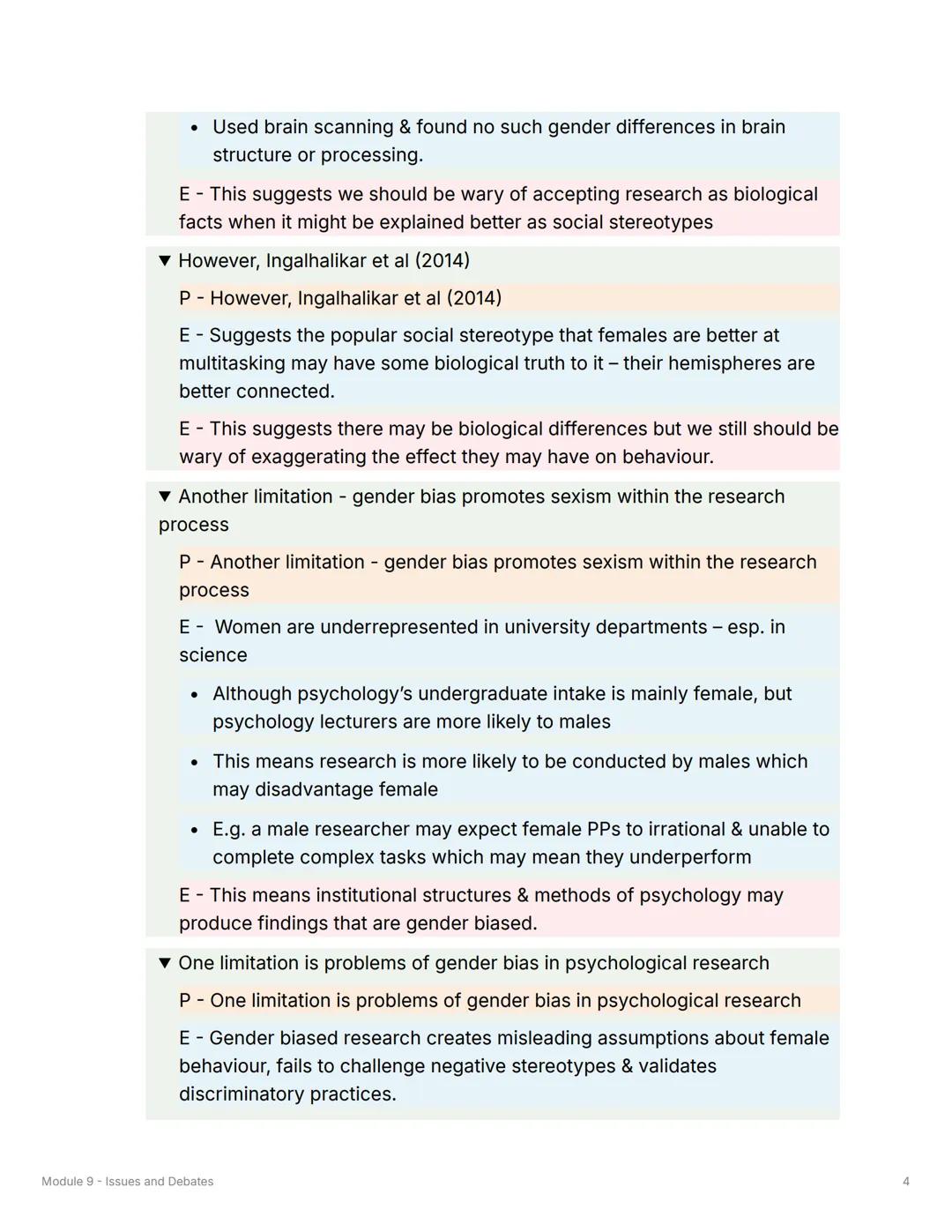 Module 9 - Issues and Debates
Gender Bias
▼ What is meant by Universality?
• Research should try to maintain an unbiased, factual & value-fr
