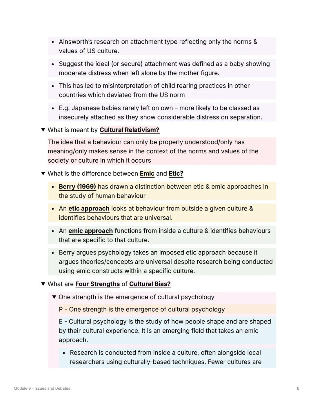 Module 9 - Issues and Debates
Gender Bias
▼ What is meant by Universality?
• Research should try to maintain an unbiased, factual & value-fr