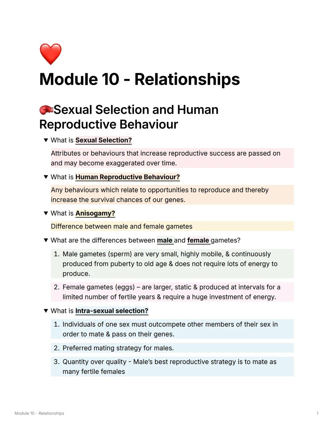 Module 10 - Relationships
Sexual Selection and Human
Reproductive Behaviour
▼What is Sexual Selection?
Attributes or behaviours that increas