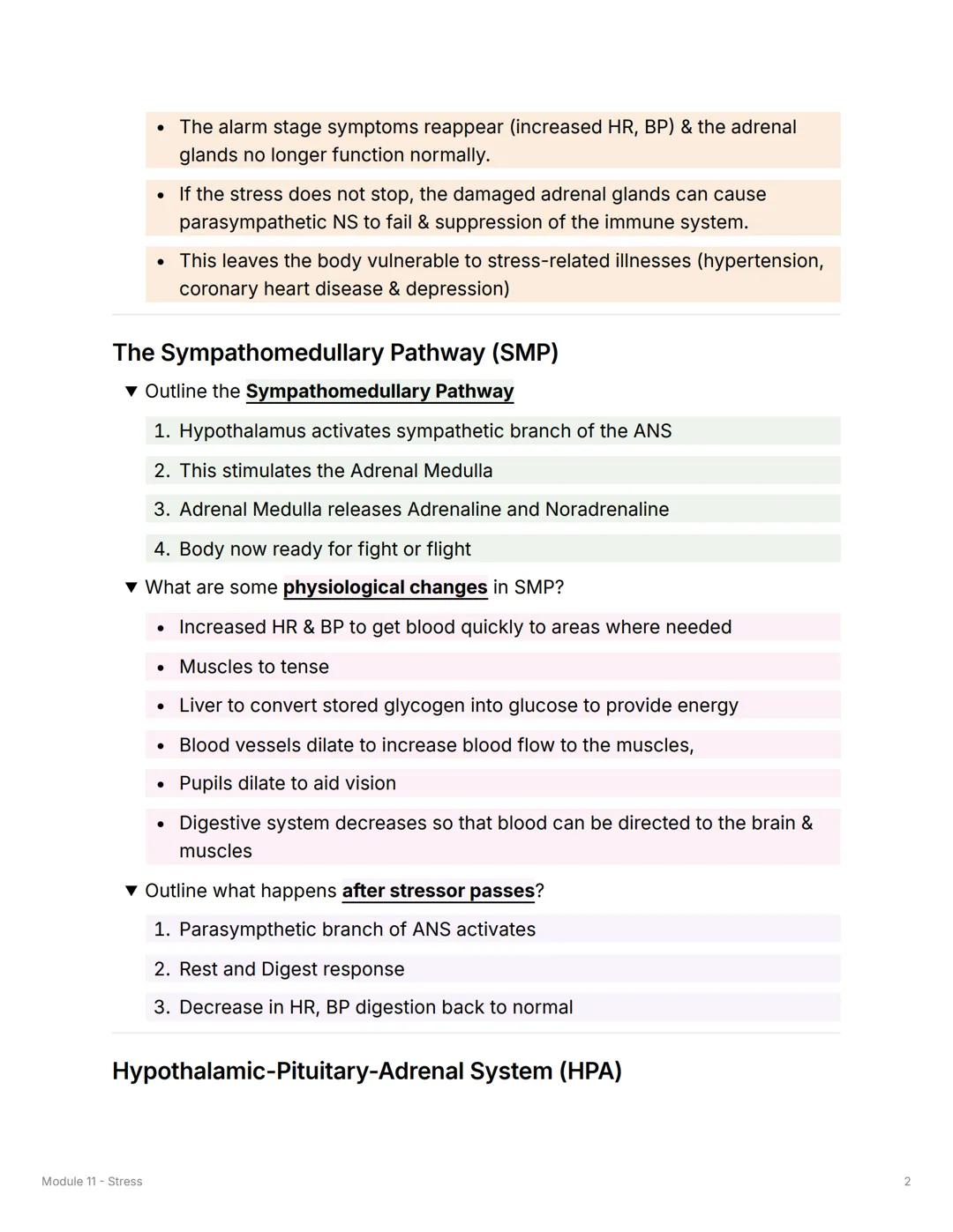>>
Module 11 - Stress
Physiology of Stress
General Adaptation Syndrome (GAS) - Selye (1936)
▼ What is the First stage?
Alarm Reaction
• Sely