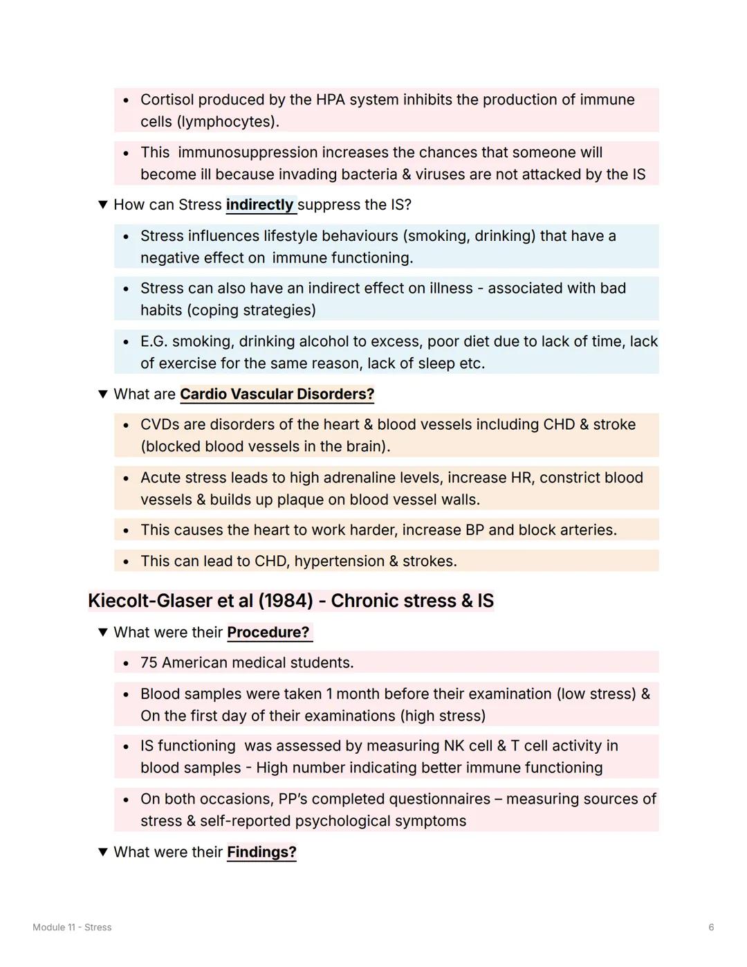 >>
Module 11 - Stress
Physiology of Stress
General Adaptation Syndrome (GAS) - Selye (1936)
▼ What is the First stage?
Alarm Reaction
• Sely