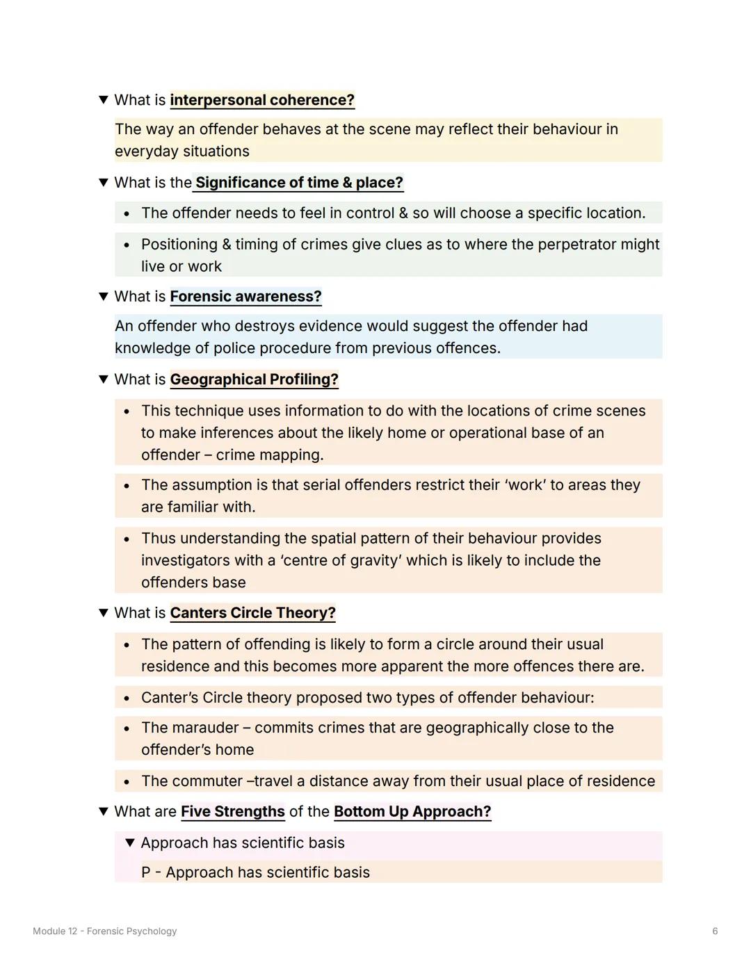 Module 12 - Forensic
Psychology
TOP Top Down Approach
▼What is Offender Profiling?
• Investigative tool employed by the police when solving