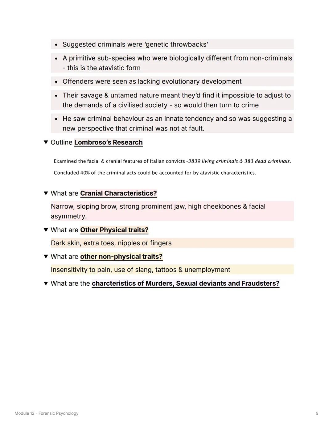 Module 12 - Forensic
Psychology
TOP Top Down Approach
▼What is Offender Profiling?
• Investigative tool employed by the police when solving