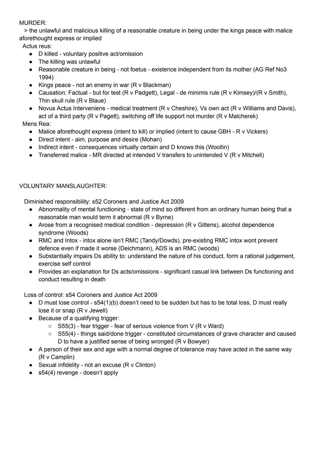 MURDER:
> the unlawful and malicious killing of a reasonable creature in being under the kings peace with malice
aforethought express or imp