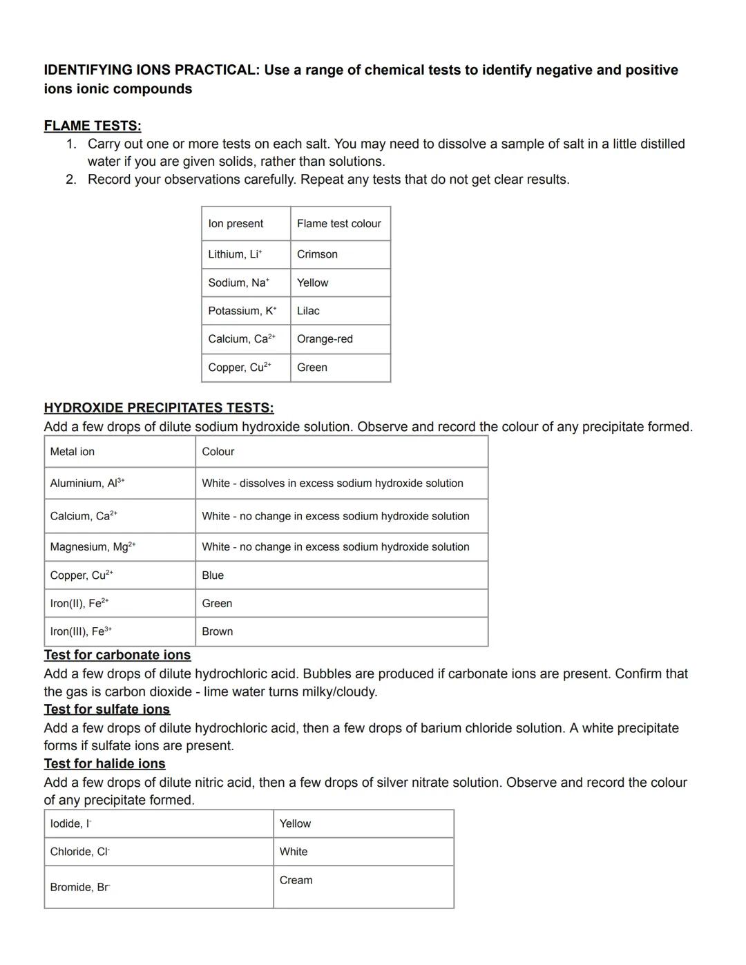 CHEMISTRY PAPER 1 REQUIRED PRACTICALS
Soluble salts PRACTICAL: Preparation a salt from an insoluble metal oxide or carbonate
Copper Sulfate