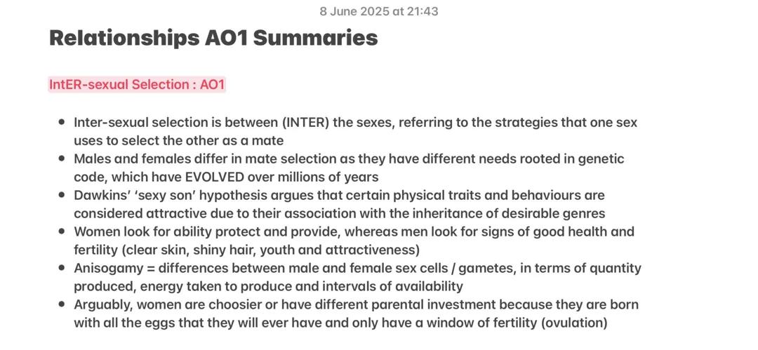 AQA Psychology - Relationships - AO1 6-Point Summaries