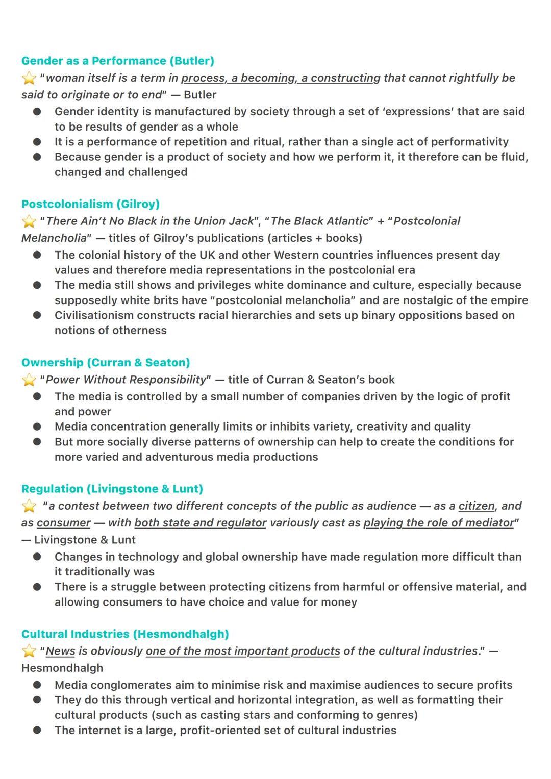 Media Theory Summaries
Semiotics (Barthes)
"this car tells me the social status of its owner" — Barthes
• Meanings are produced by media tex