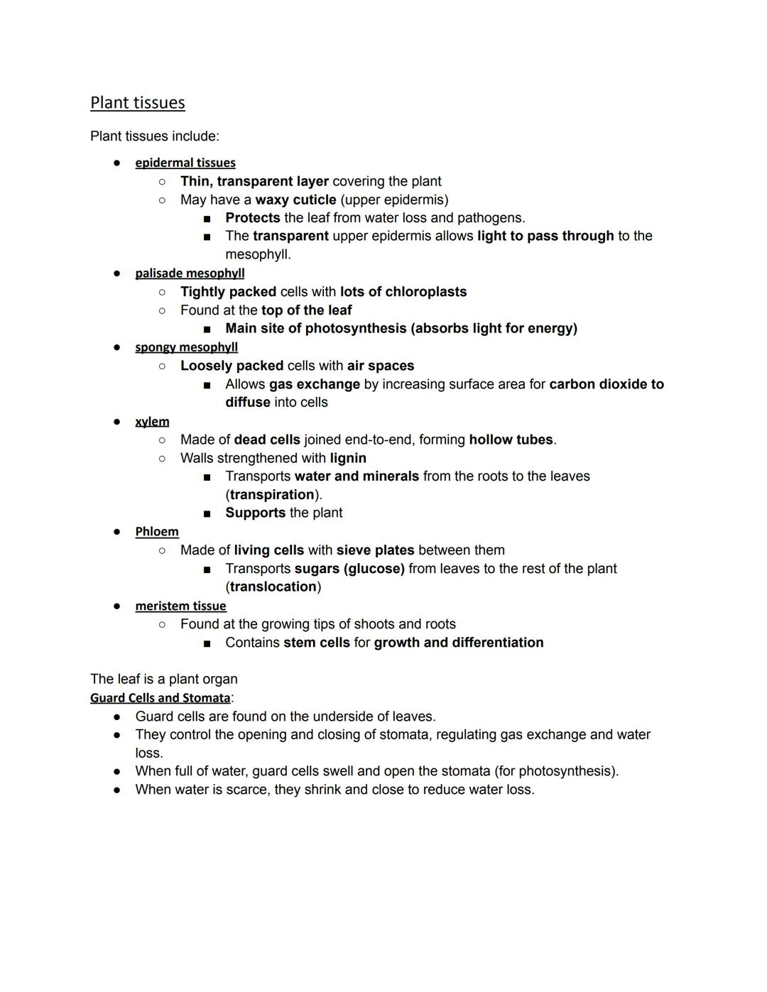 Principles of organisation
Organisation
Cells = the basic building blocks of all living organisms.
A tissue = a group of cells with a simila