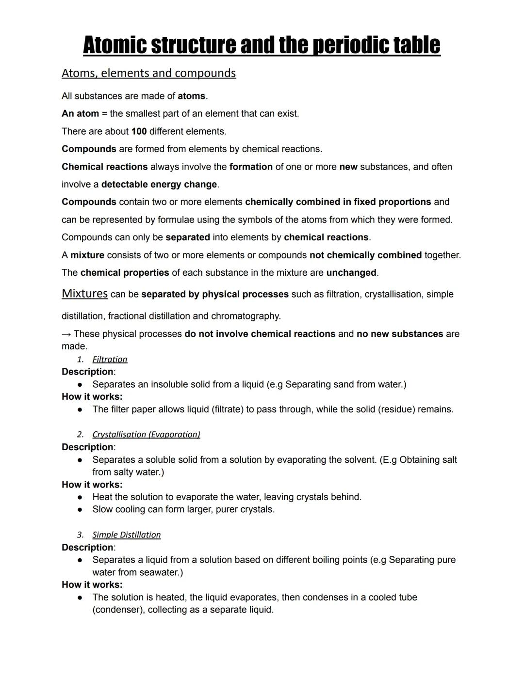 GCSE AQA atomic structure and the periodic table