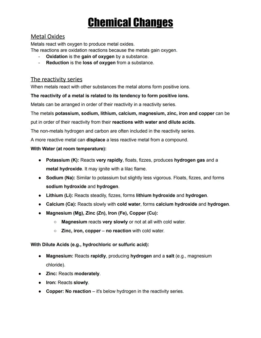 GCSE AQA chemical changes