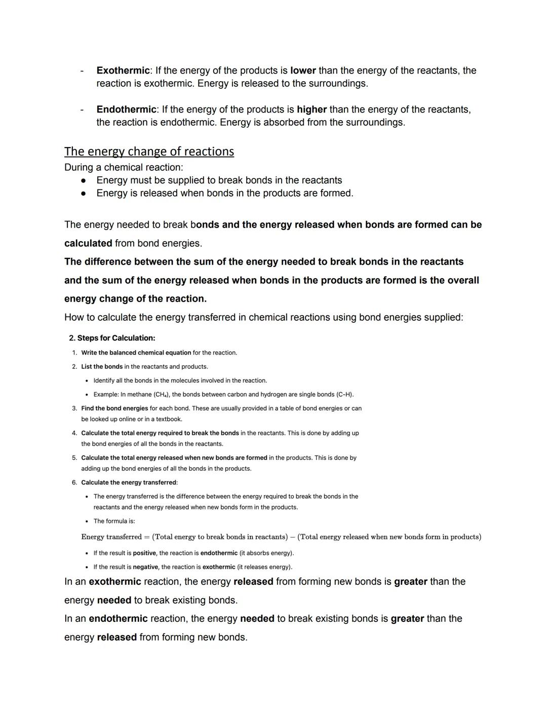 Energy Changes
Energy transfer during exothermic and endothermic reactions
Energy is conserved in chemical reactions.
The amount of energy i