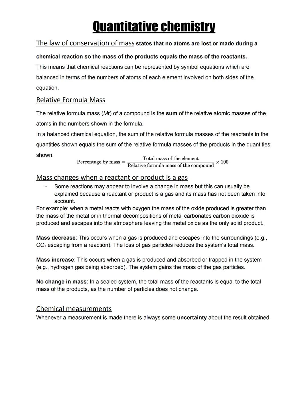GCSE AQA quantitative chemistry