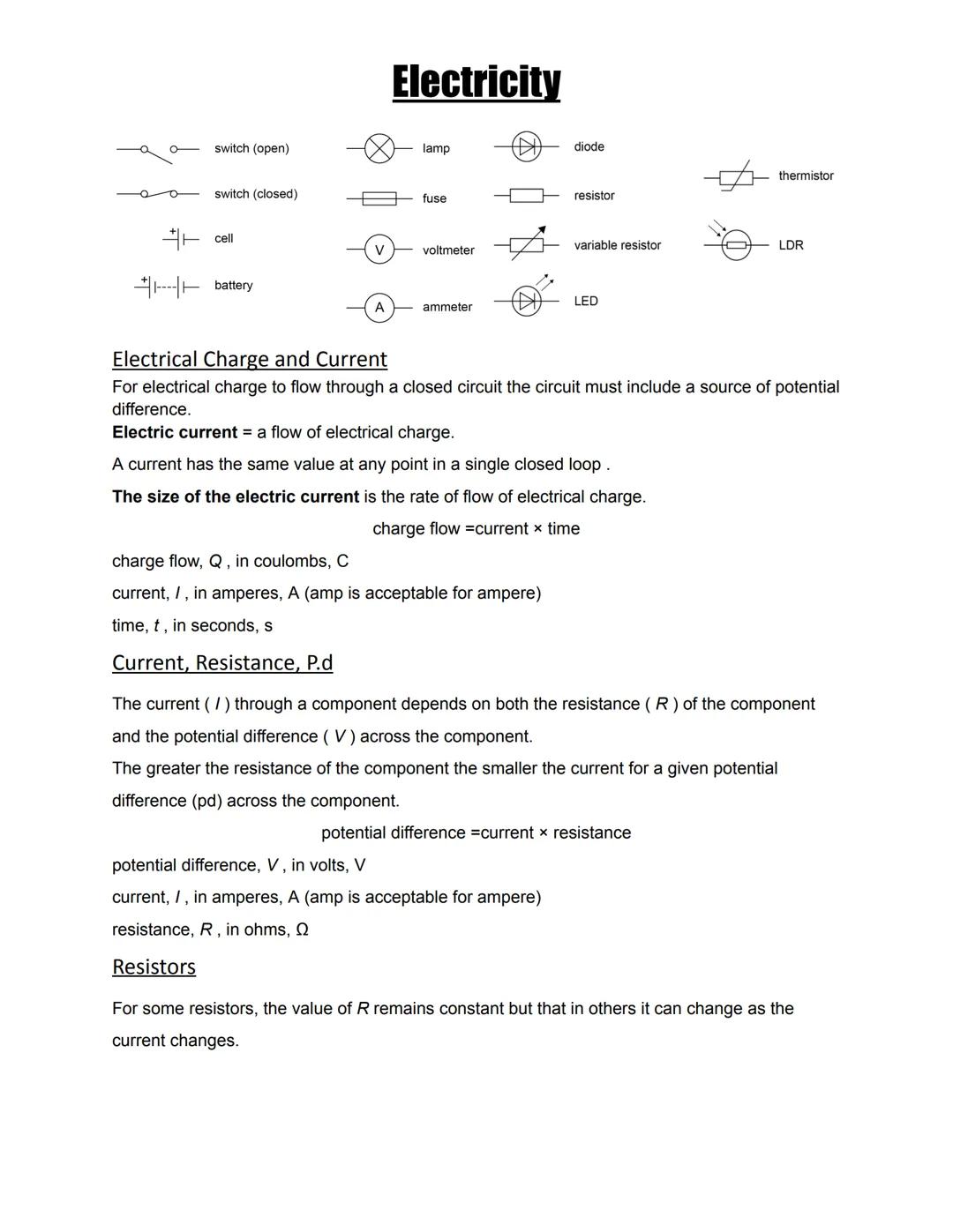 GCSE AQA electricity