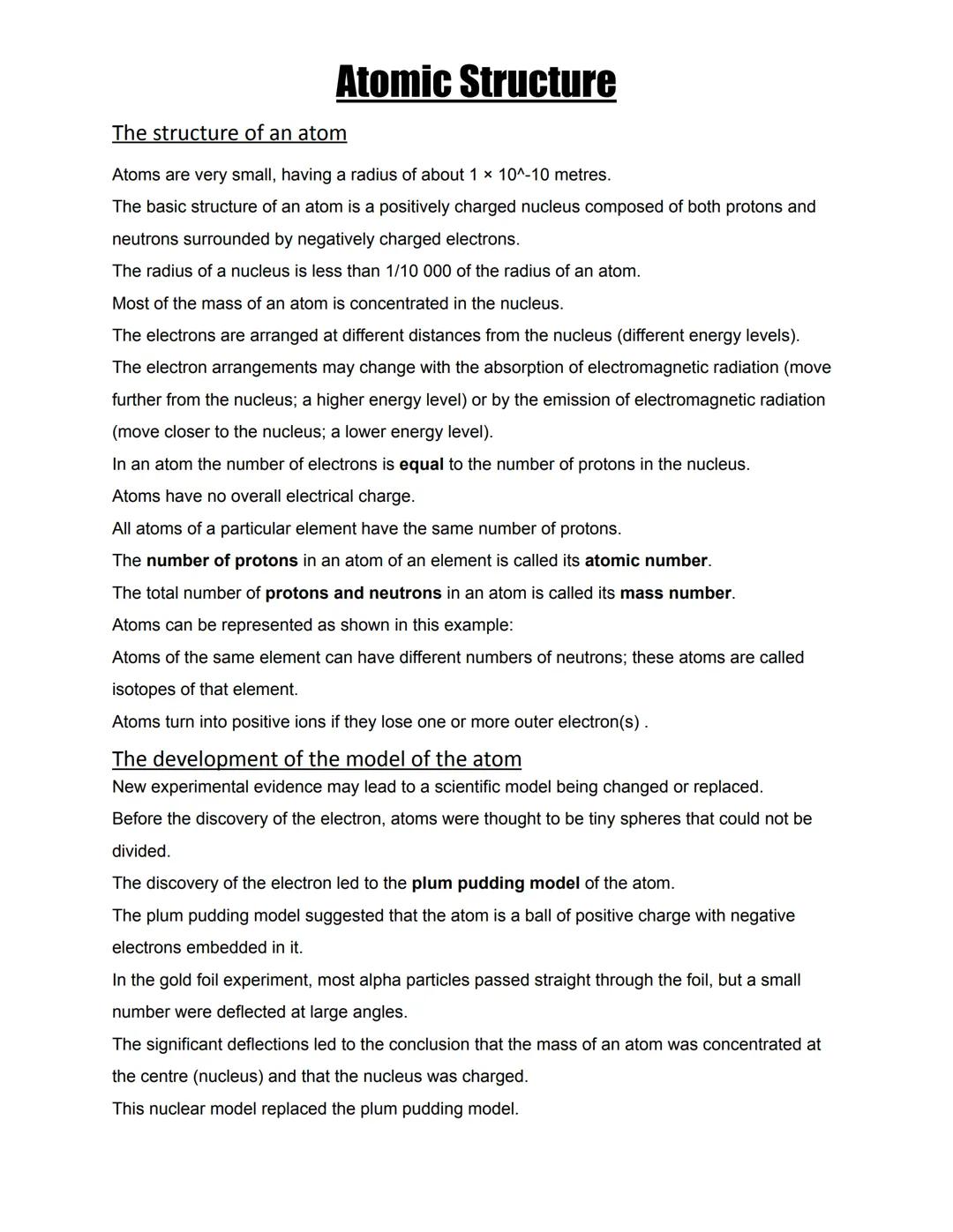 GCSE AQA atomic structure