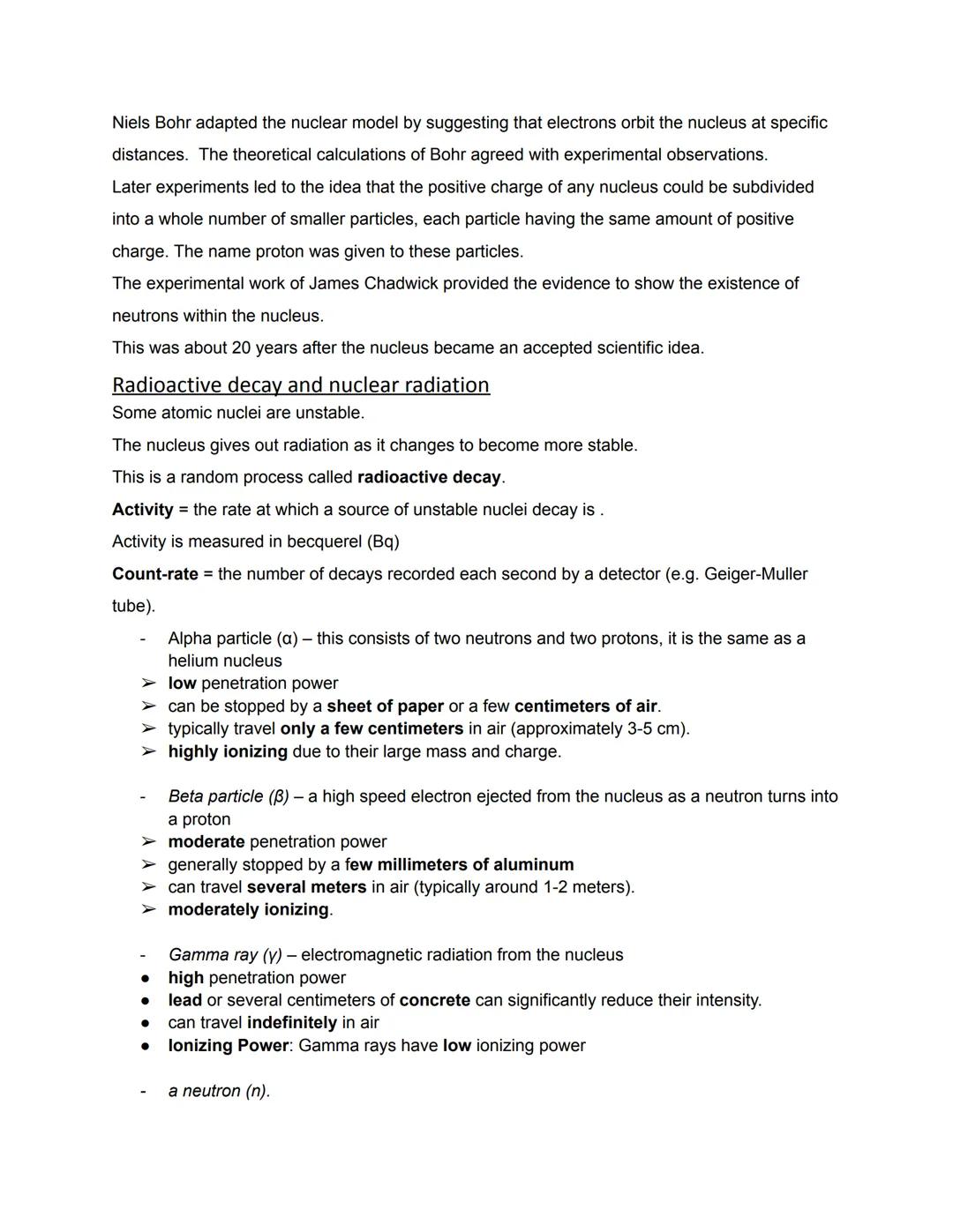 Atomic Structure
The structure of an atom
Atoms are very small, having a radius of about 1 x 10^-10 metres.
The basic structure of an atom i
