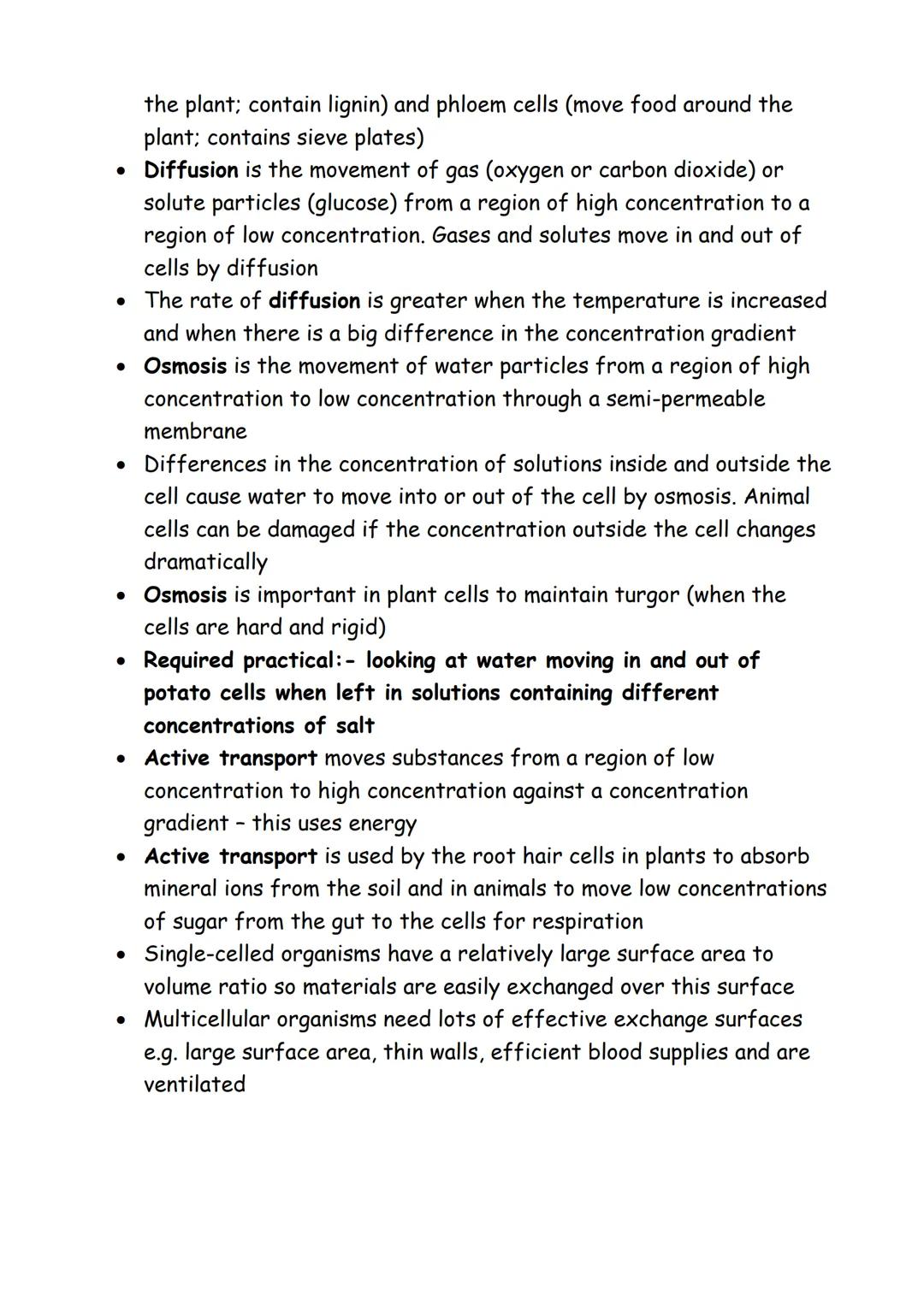 Biology paper 1 key points
Chapter 1, Cell structure and transport
• Light microscopes contain an eyepiece lens, objective lens, stage,
cour