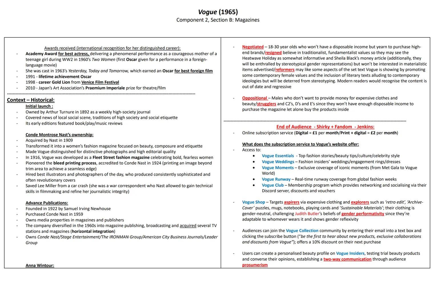 Vogue (1965)
Component 2, Section B: Magazines
Context - Production:
- An American monthly weekly women's 'glossy' fashion magazine (the nam