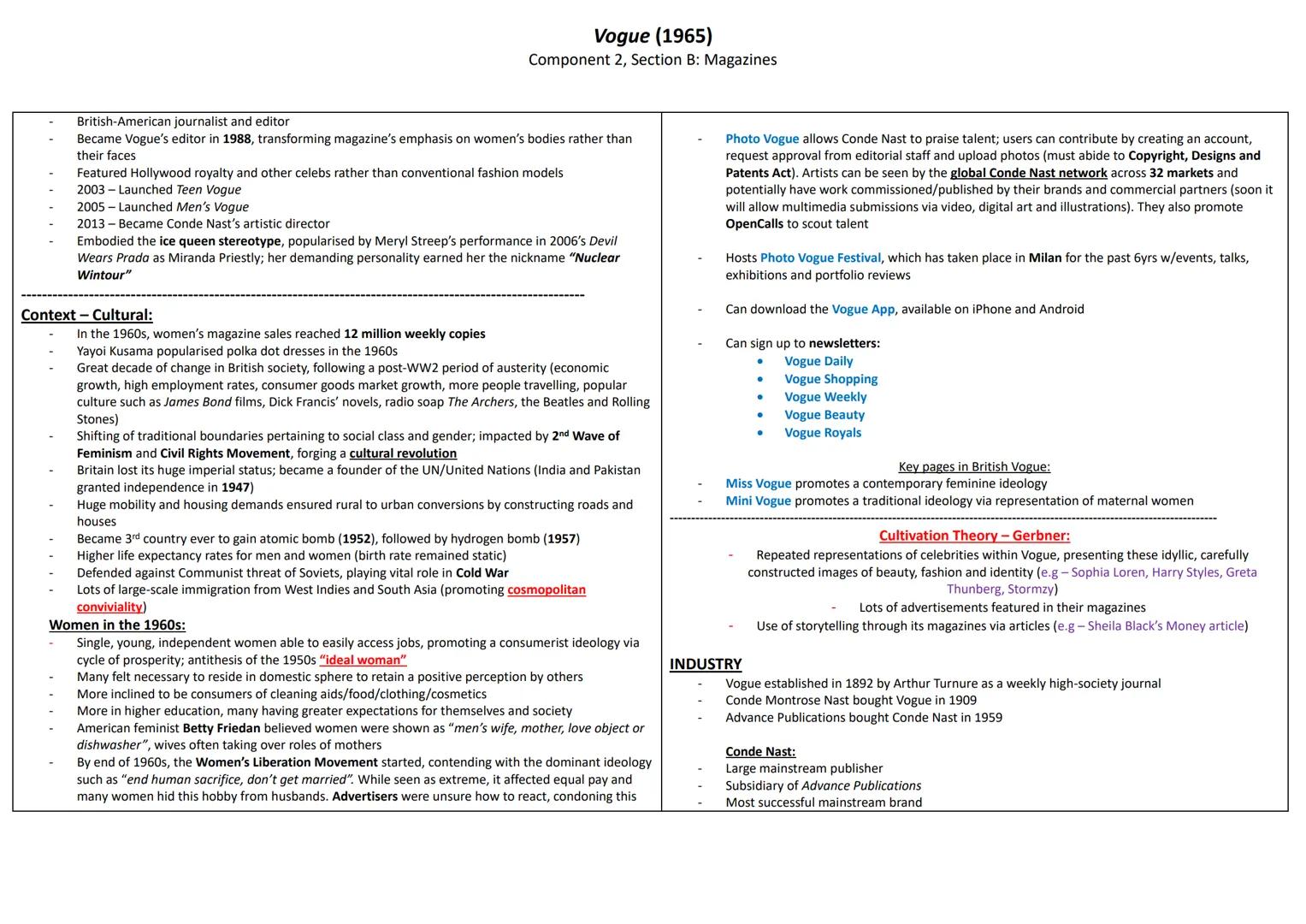 Vogue (1965)
Component 2, Section B: Magazines
Context - Production:
- An American monthly weekly women's 'glossy' fashion magazine (the nam