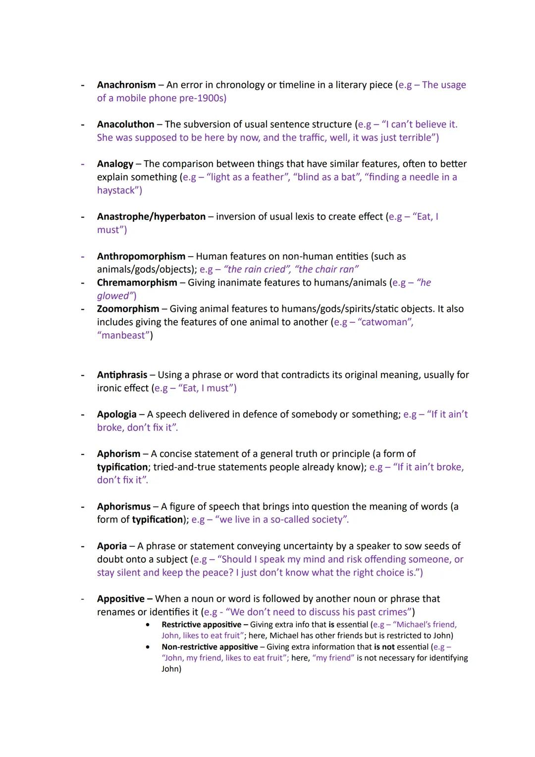 TYPES OF REPETITION:
- Syntactic parallelism - The repetition of any word or phrase used in ANY way
(umbrella term)
- Anaphora - The repetit