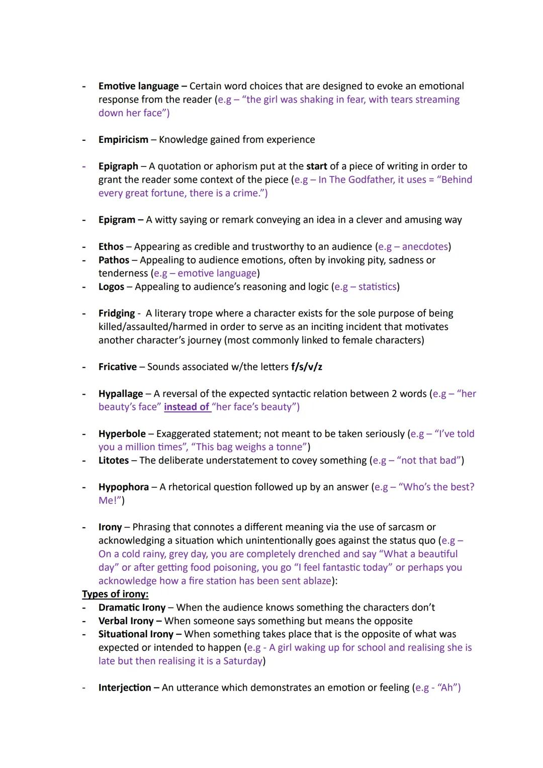 TYPES OF REPETITION:
- Syntactic parallelism - The repetition of any word or phrase used in ANY way
(umbrella term)
- Anaphora - The repetit