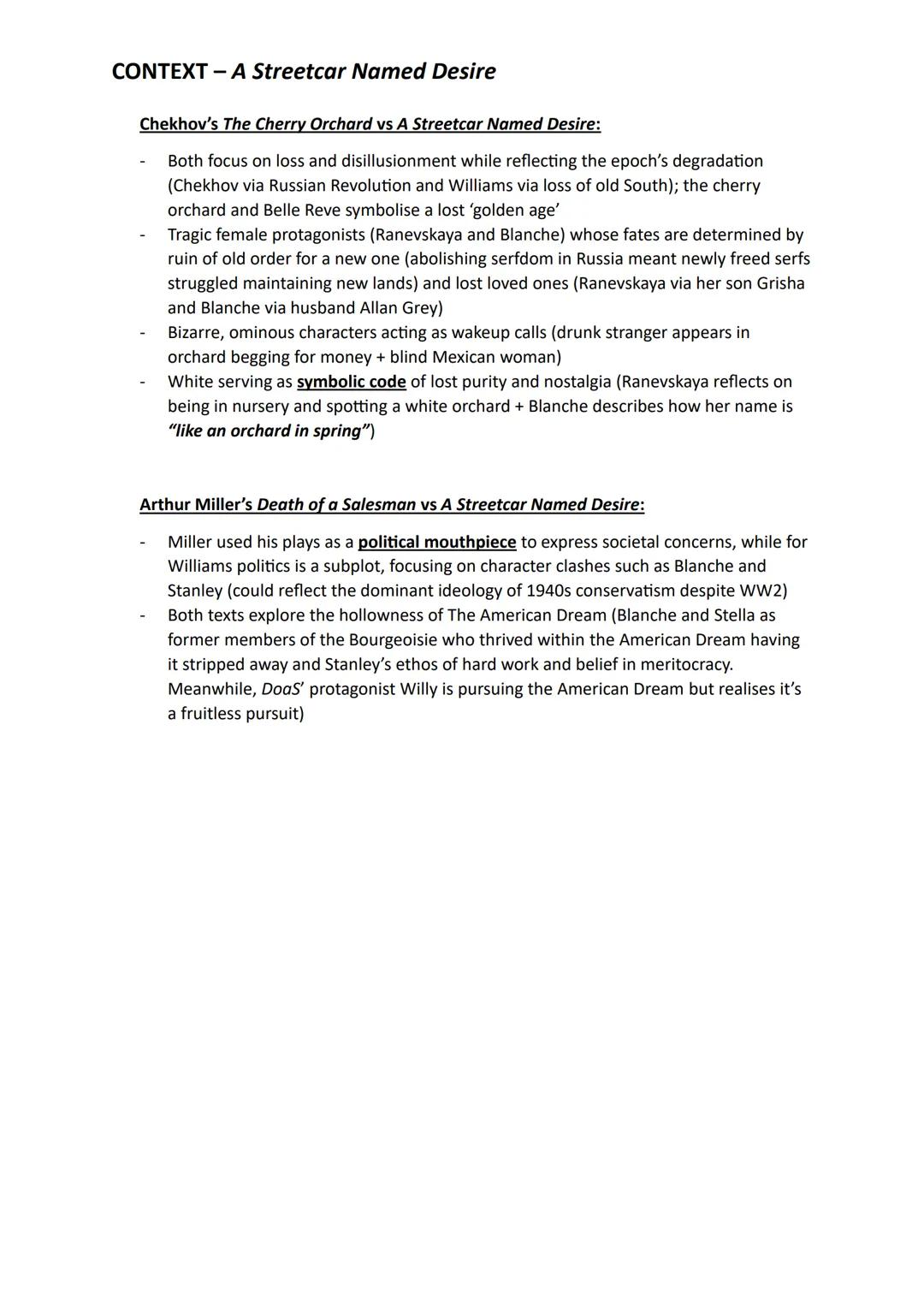 CONTEXT - A Streetcar Named Desire
CONVENTIONS:
Within William's 4 plays:
Southern setting
Homosexuality and assent into alcoholism
Cat on a