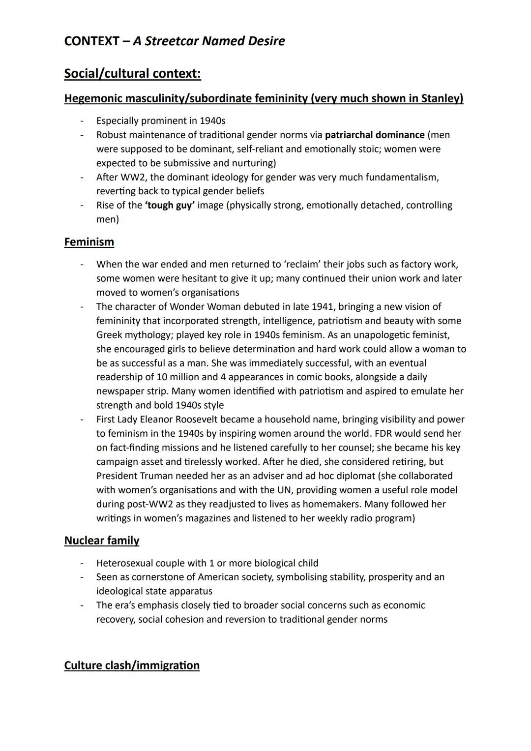 CONTEXT - A Streetcar Named Desire
CONVENTIONS:
Within William's 4 plays:
Southern setting
Homosexuality and assent into alcoholism
Cat on a