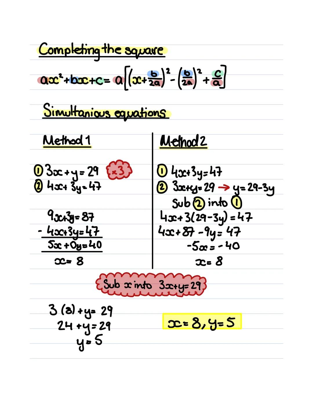 Quadratics
ax²+bx-c=0
(oc-m)(x-n)=0
m
n
+ve
C
X=-b+√b²-4ac
2a
m
Inequalities
When ox is greater than O
When x is less than O
-ve # Set notat