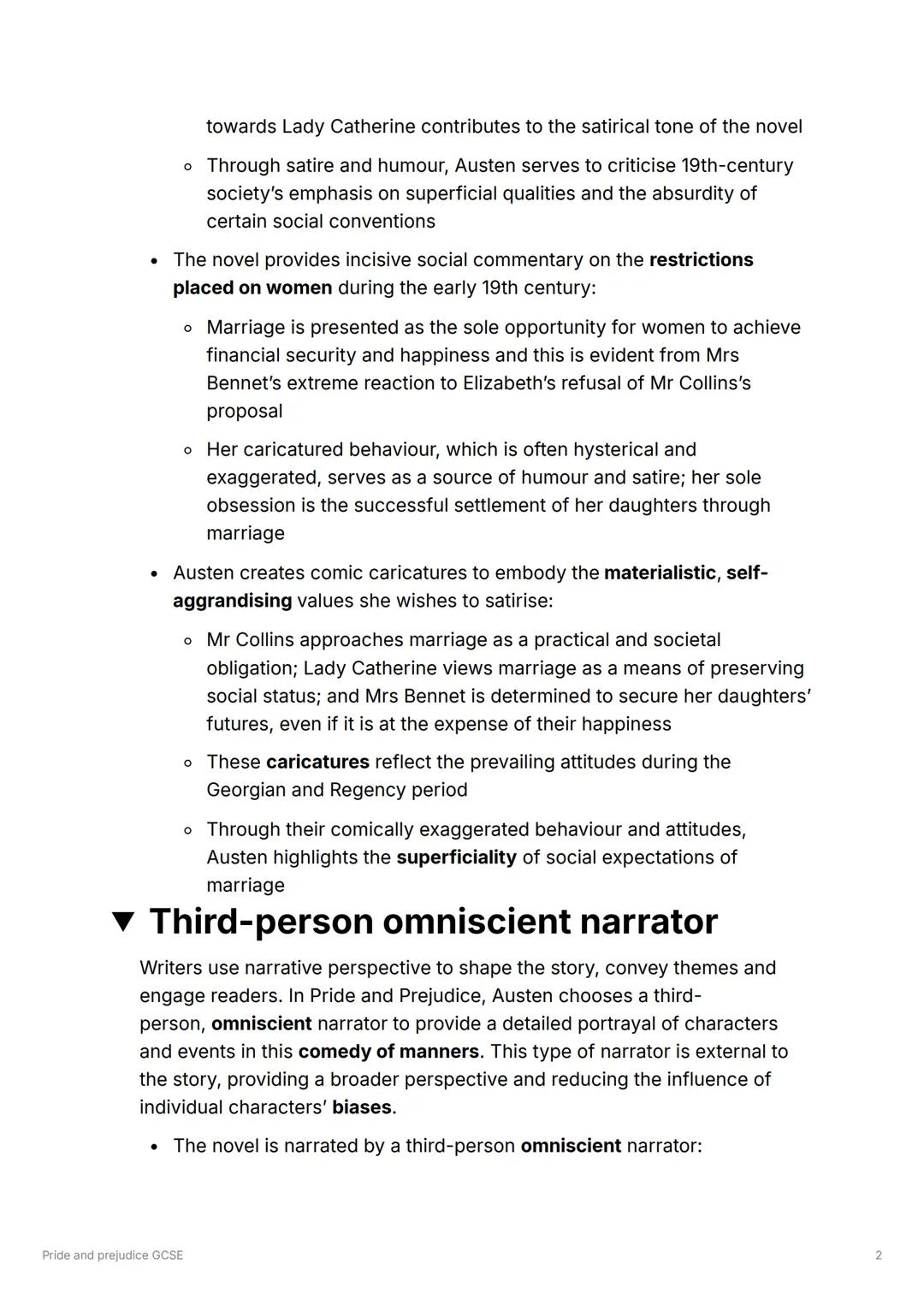 Pride and prejudice GCSE
Writers Methods and Techniques:
Tone
• The tone of Pride and Prejudice is generally satirical and ironic, which
has