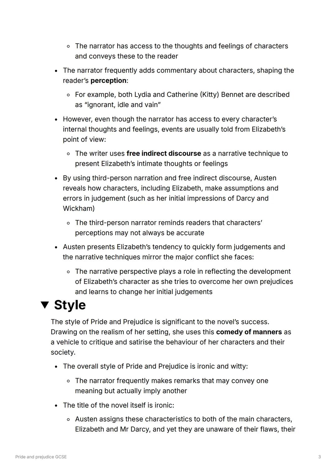 Pride and prejudice GCSE
Writers Methods and Techniques:
Tone
• The tone of Pride and Prejudice is generally satirical and ironic, which
has