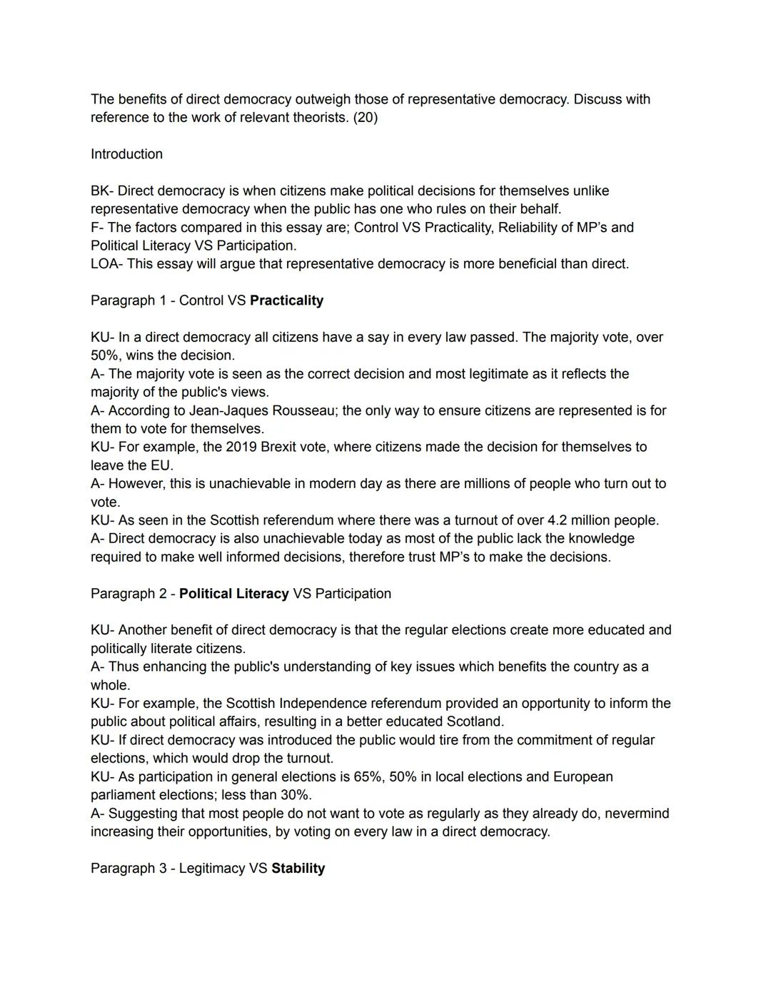 Higher Politics Democracy Essay Plan