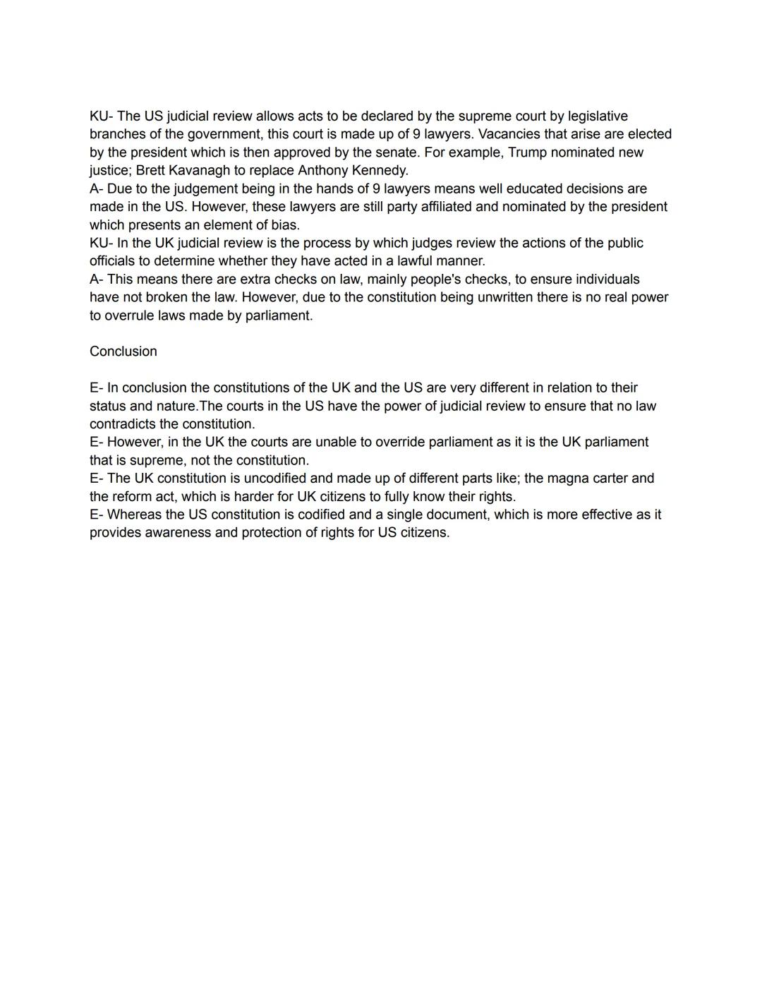 There are significant differences between both of the key features and the importance of
constitutions. Discuss (20)
Introduction
BK- This e