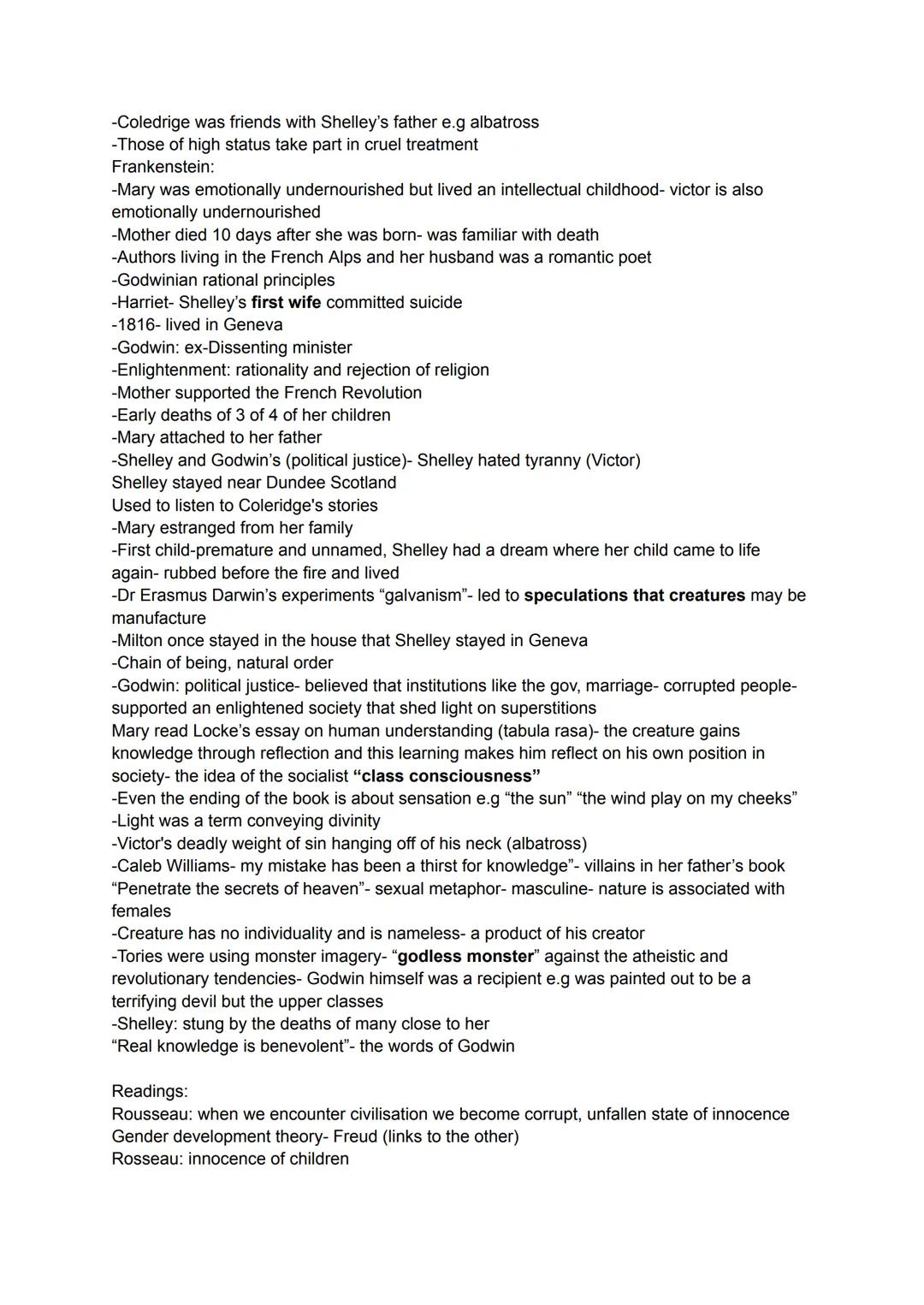 Frankenstein:
-Written in an epistolary format in the form of a cautionary tale where Shelley intentionally
sequences events to show the neg