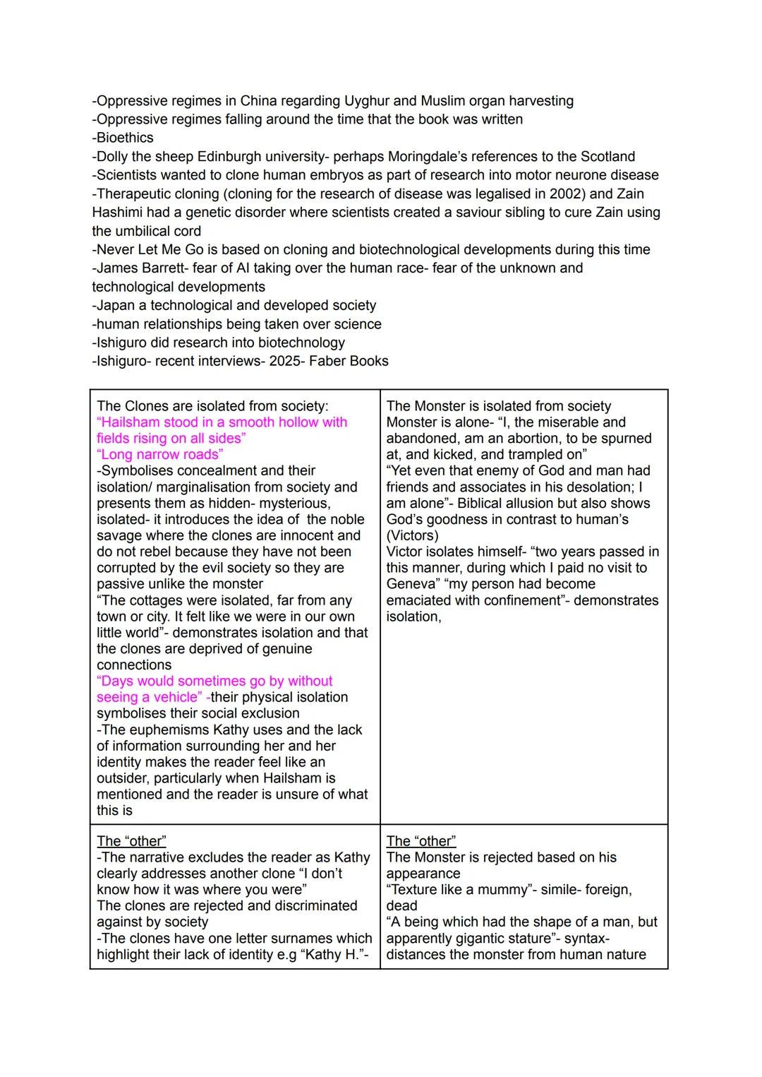 Frankenstein:
-Written in an epistolary format in the form of a cautionary tale where Shelley intentionally
sequences events to show the neg