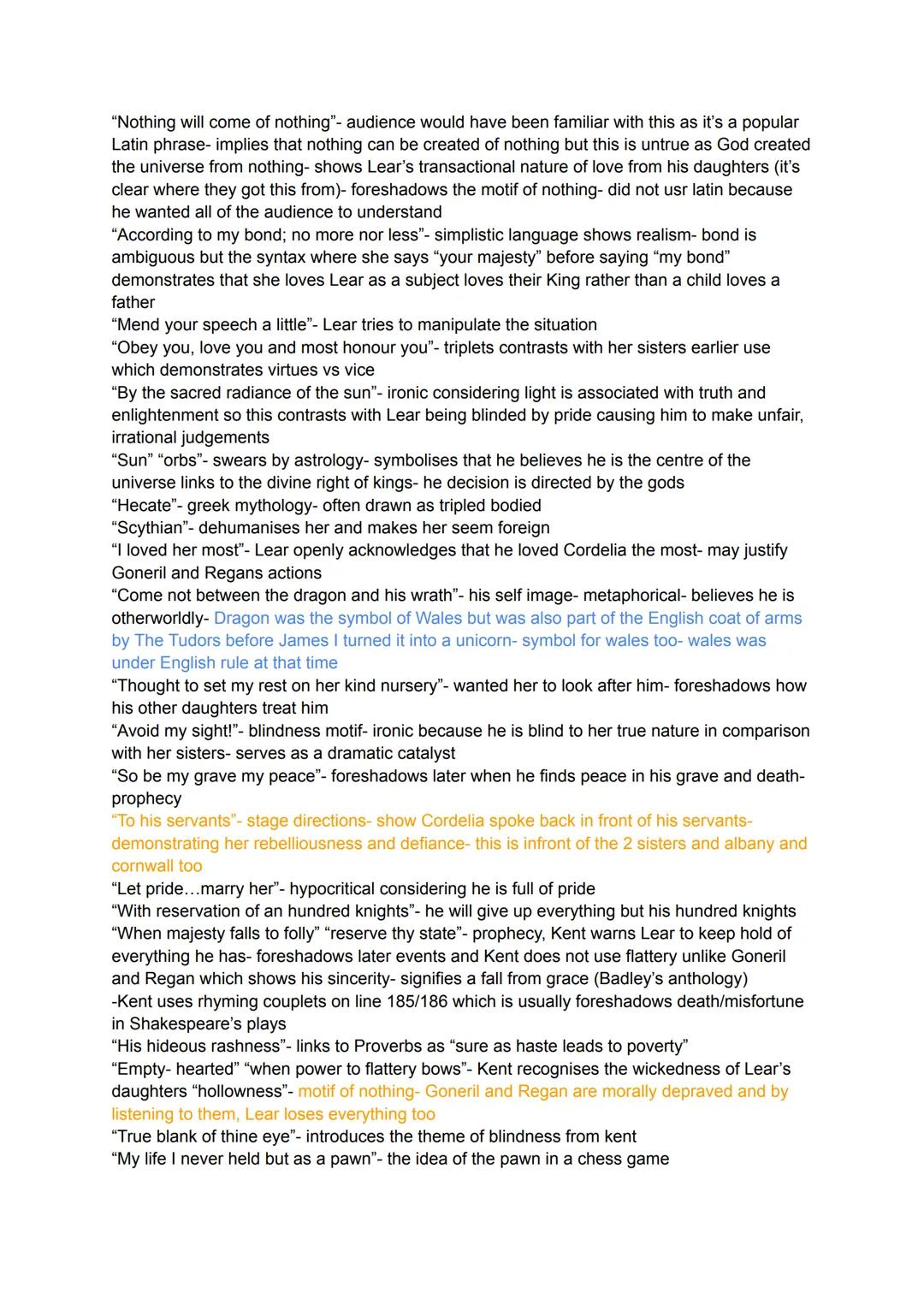 Act 1:
Starts in "Lear's Palace"- demonstrating majesty and contrasts with the ending
-As Act 1 progresses/advances and Shakespeare sequence