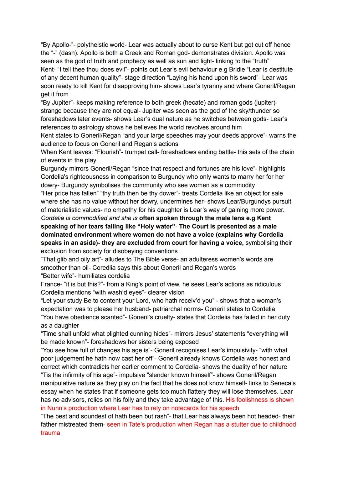Act 1:
Starts in "Lear's Palace"- demonstrating majesty and contrasts with the ending
-As Act 1 progresses/advances and Shakespeare sequence