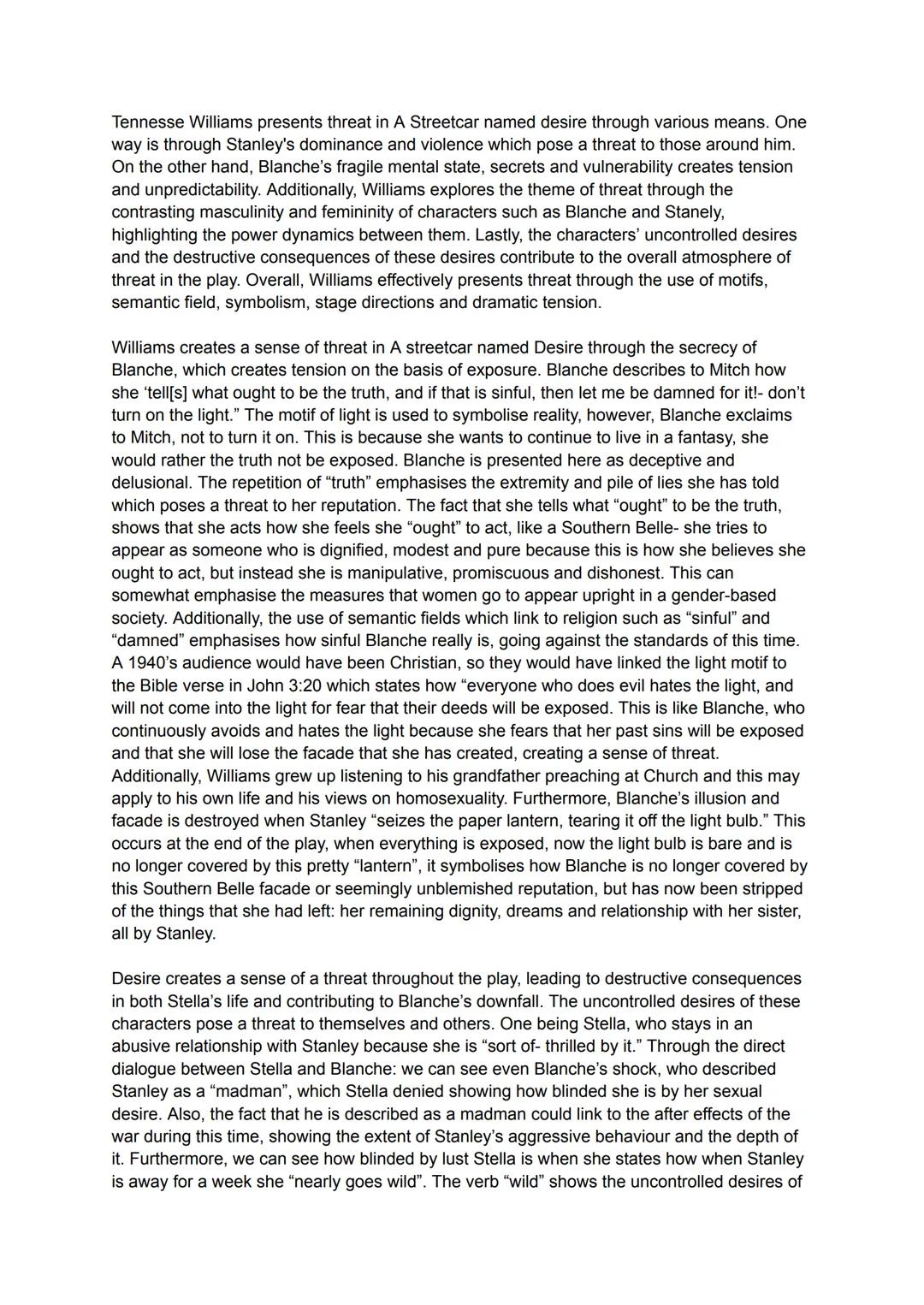 A Streetcar Named Desire essay (high grade B)