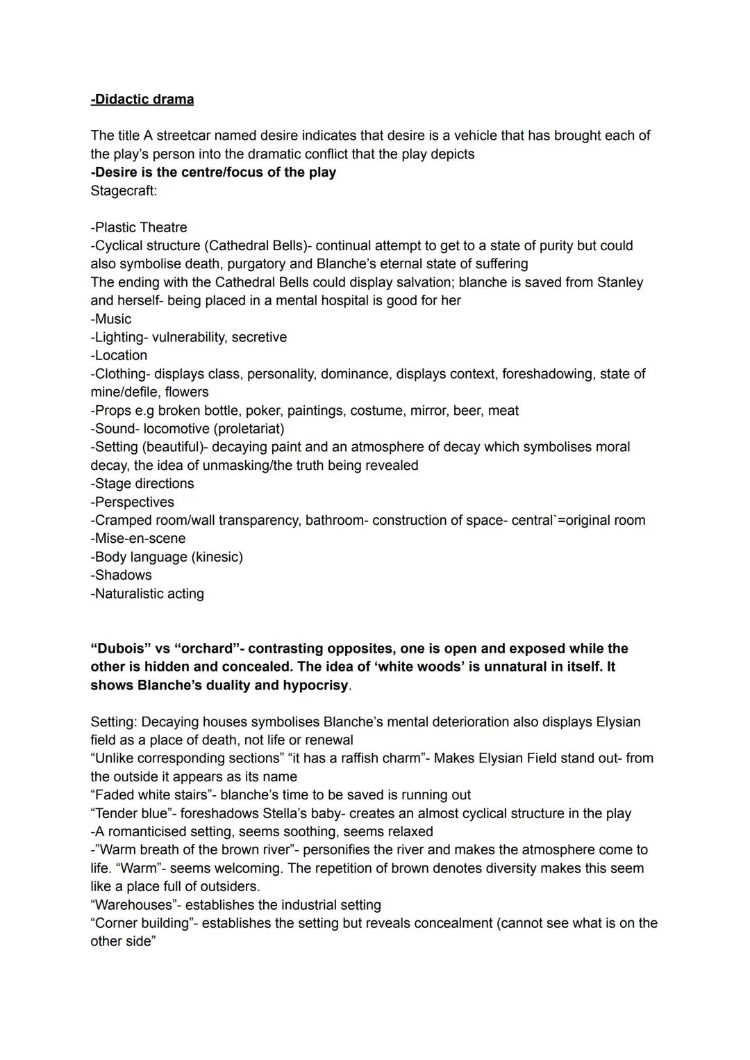 Notes on A Streetcar Named Desire