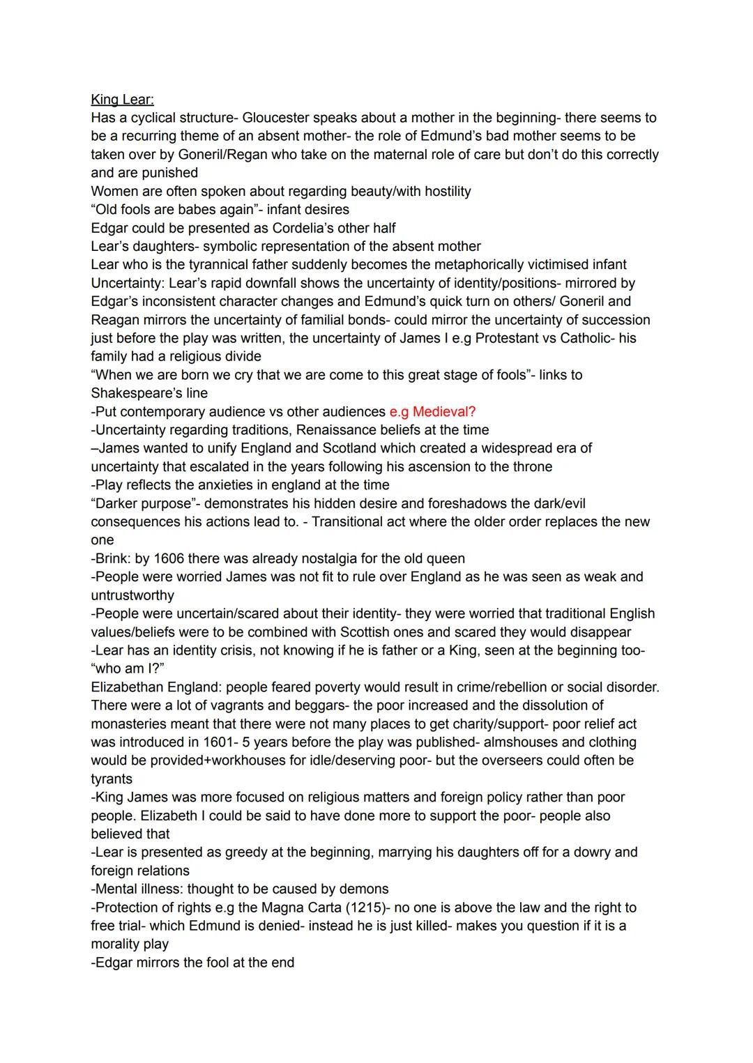 Comprehensive King Lear Study Notes