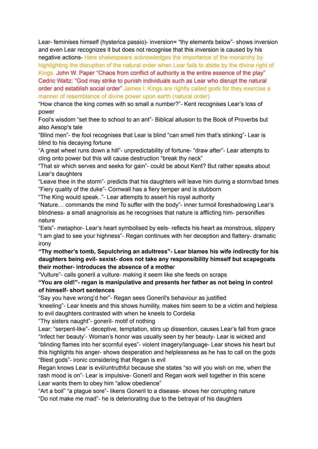 King Lear: Act 2:
-The fact that Lear does not have a soliloquy isolates us from his internal world and strips us
of any sympathy we may hav