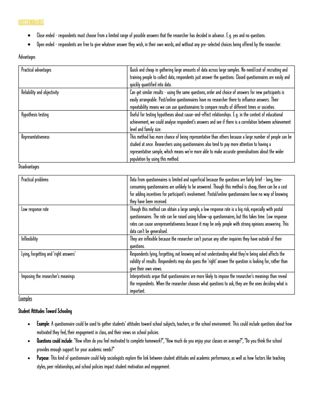 KEY WORDS
Research METHODS - Advantages AND DISADVantages
Quantitative data - refers to information that appears in numerical form, or in th