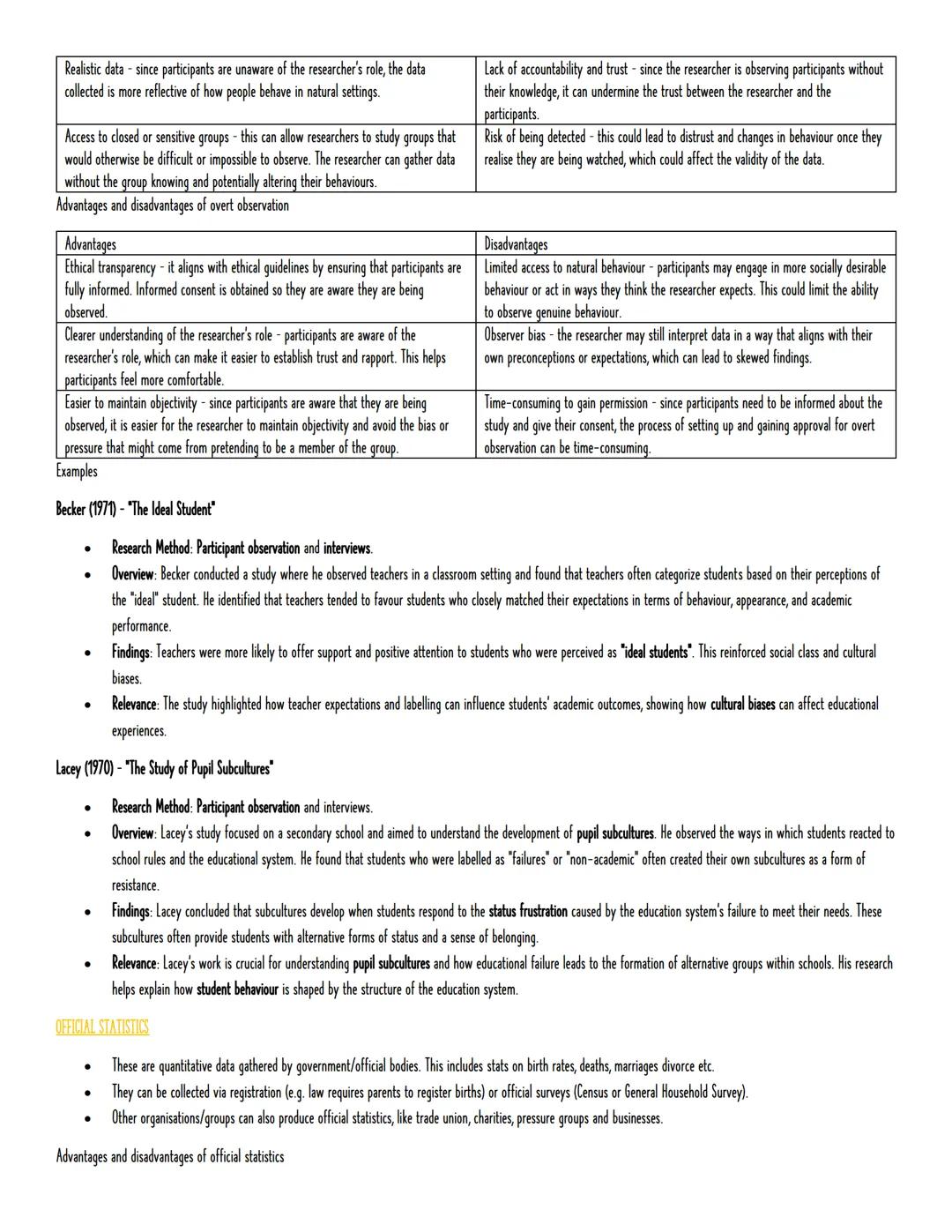 KEY WORDS
Research METHODS - Advantages AND DISADVantages
Quantitative data - refers to information that appears in numerical form, or in th
