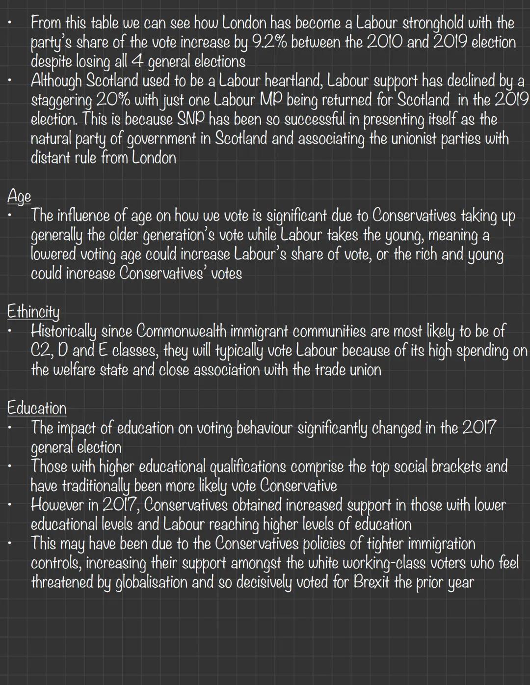 Social Factors
Class based voting & class/partisan dealignment
- Until 1996, general elections were defined by how successful the Labour and