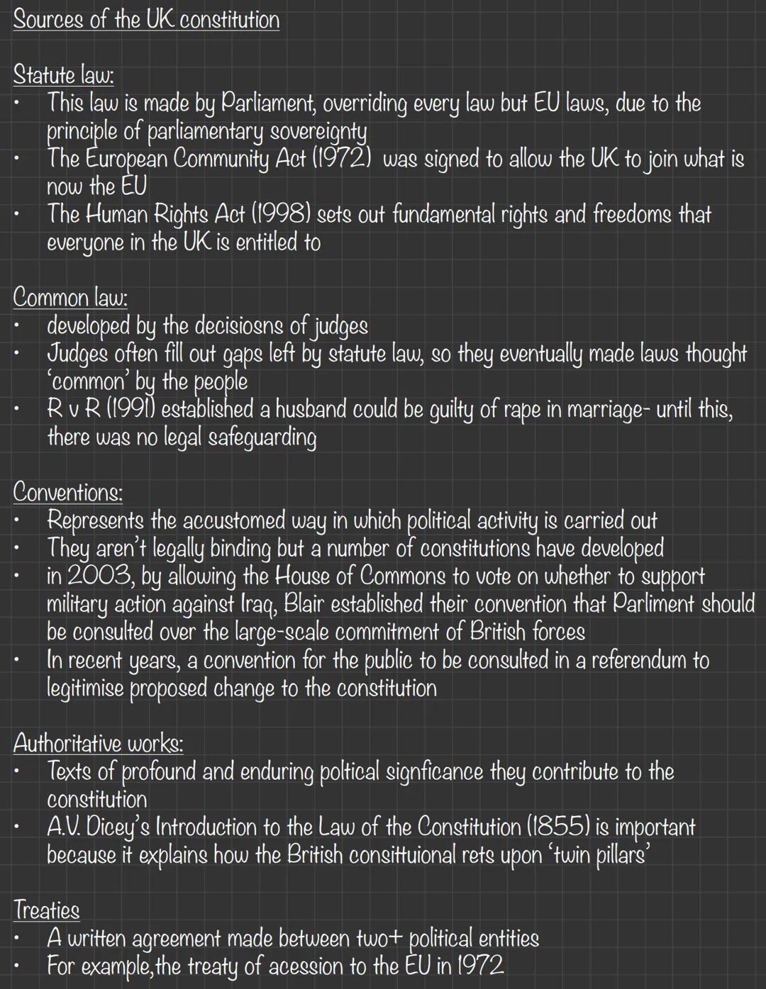 The Nature & Sources of UK Constitution
The nature of the UK constitution
- A constitution is the name given to the fundamental rules outlin