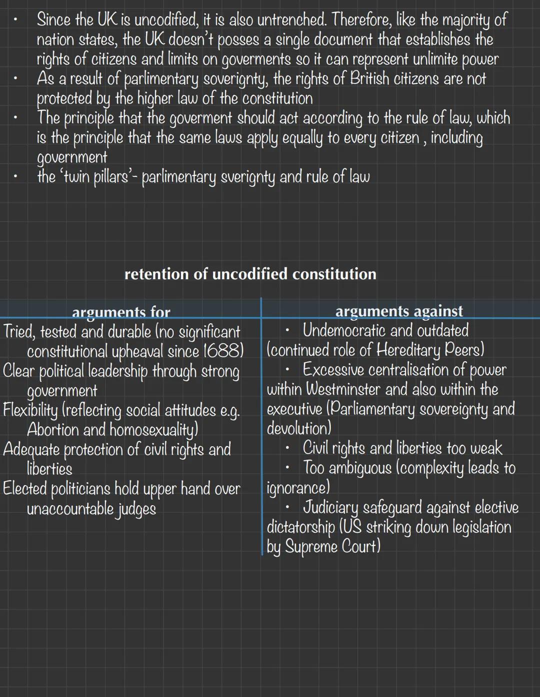 The Nature & Sources of UK Constitution
The nature of the UK constitution
- A constitution is the name given to the fundamental rules outlin