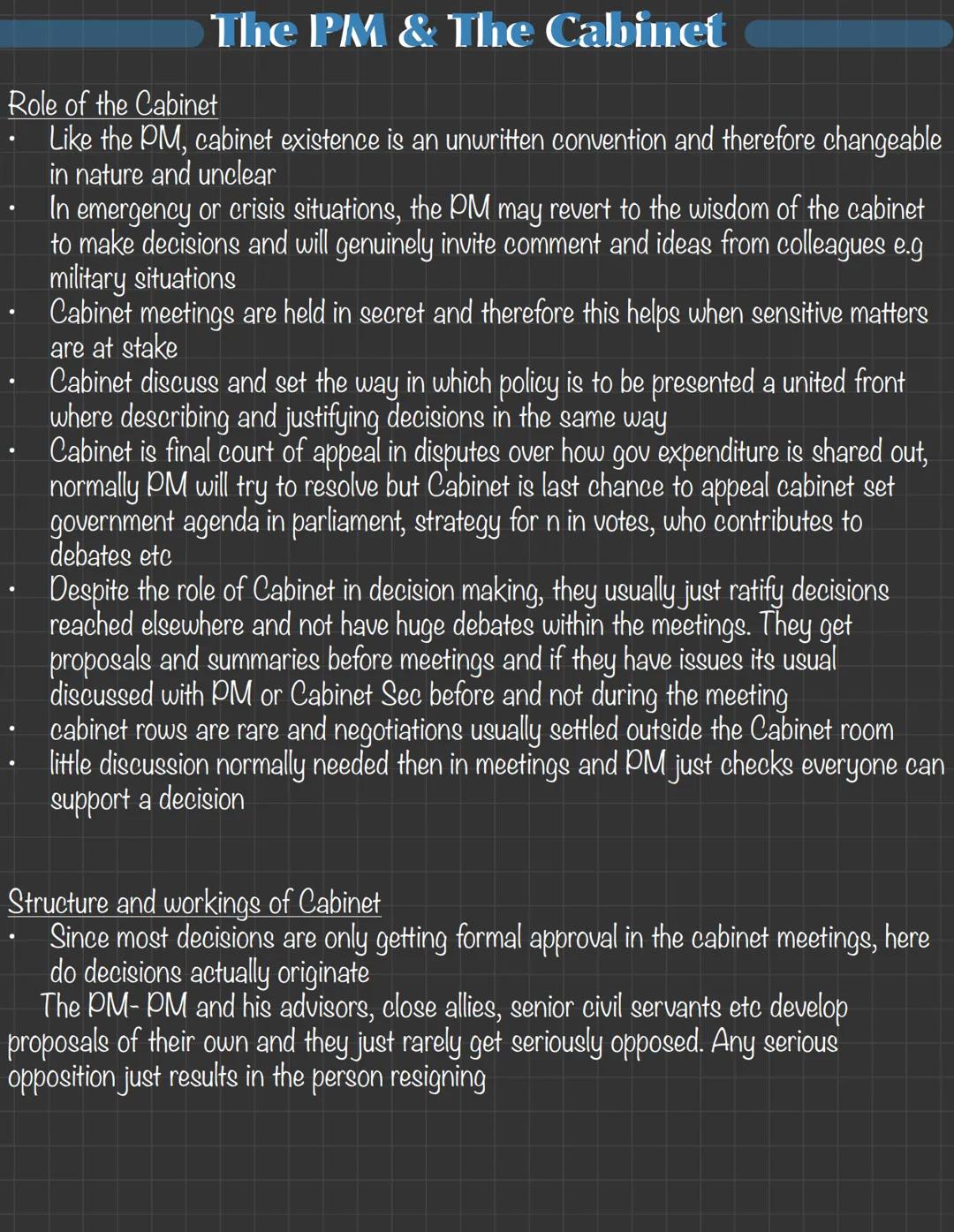 The Executive
The Structure and Role of the Executive
- The executive is another term for the government- it is repsonsible for policy
makin