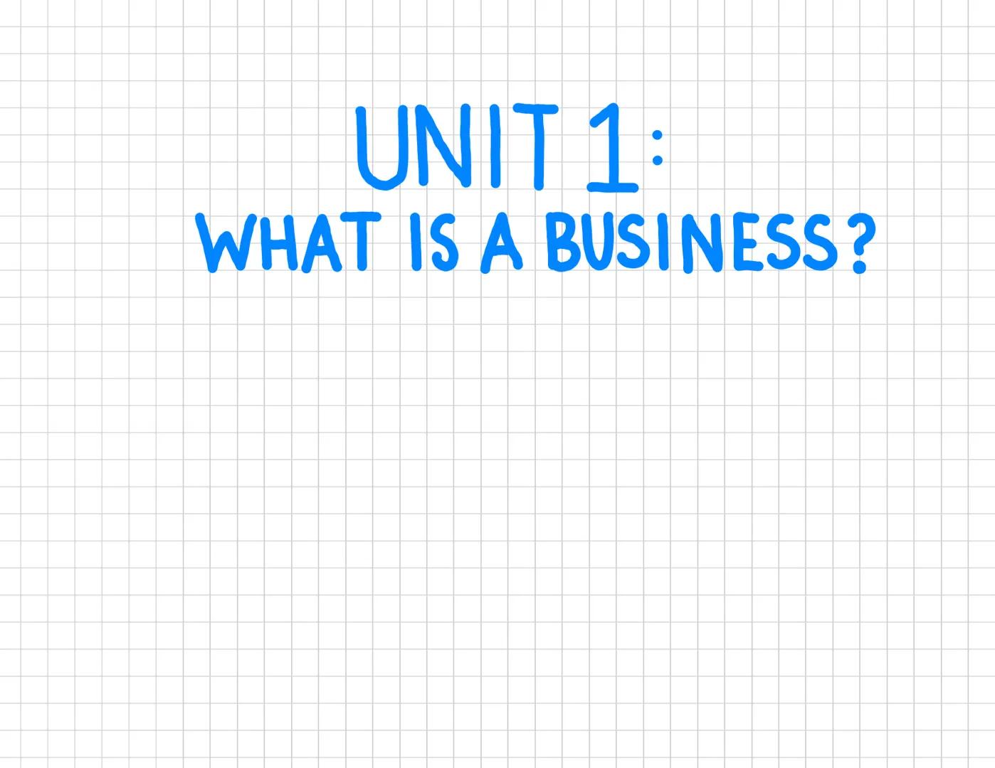# WHAT IS A BUSINESS? # UNIT 1:
WHAT IS A BUSINESS? FORMULA
REVENUE = SELLING PRICE PER UNIT * NO. OF UNITS SOLD
VARIABLE COSTS = VARIABLE C