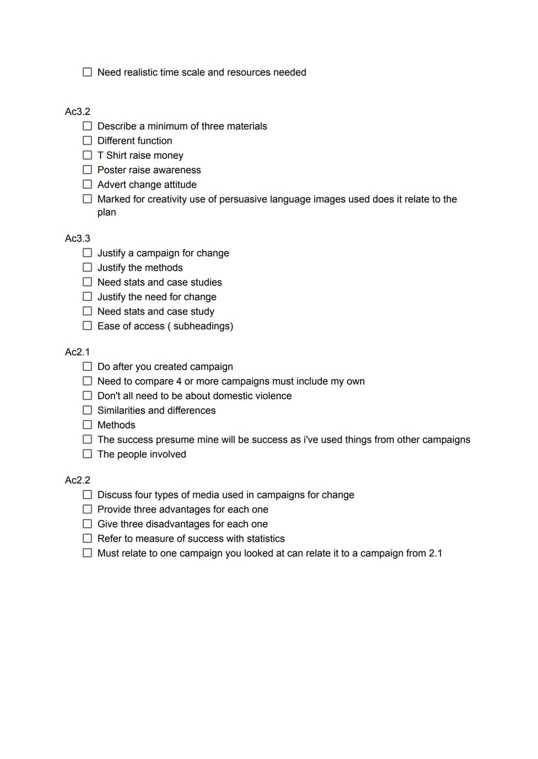 Criminology checklist
Ac1.1
- Need to describe two crimes which is in the brief
- Need to provide at least two examples of these crimes
- W