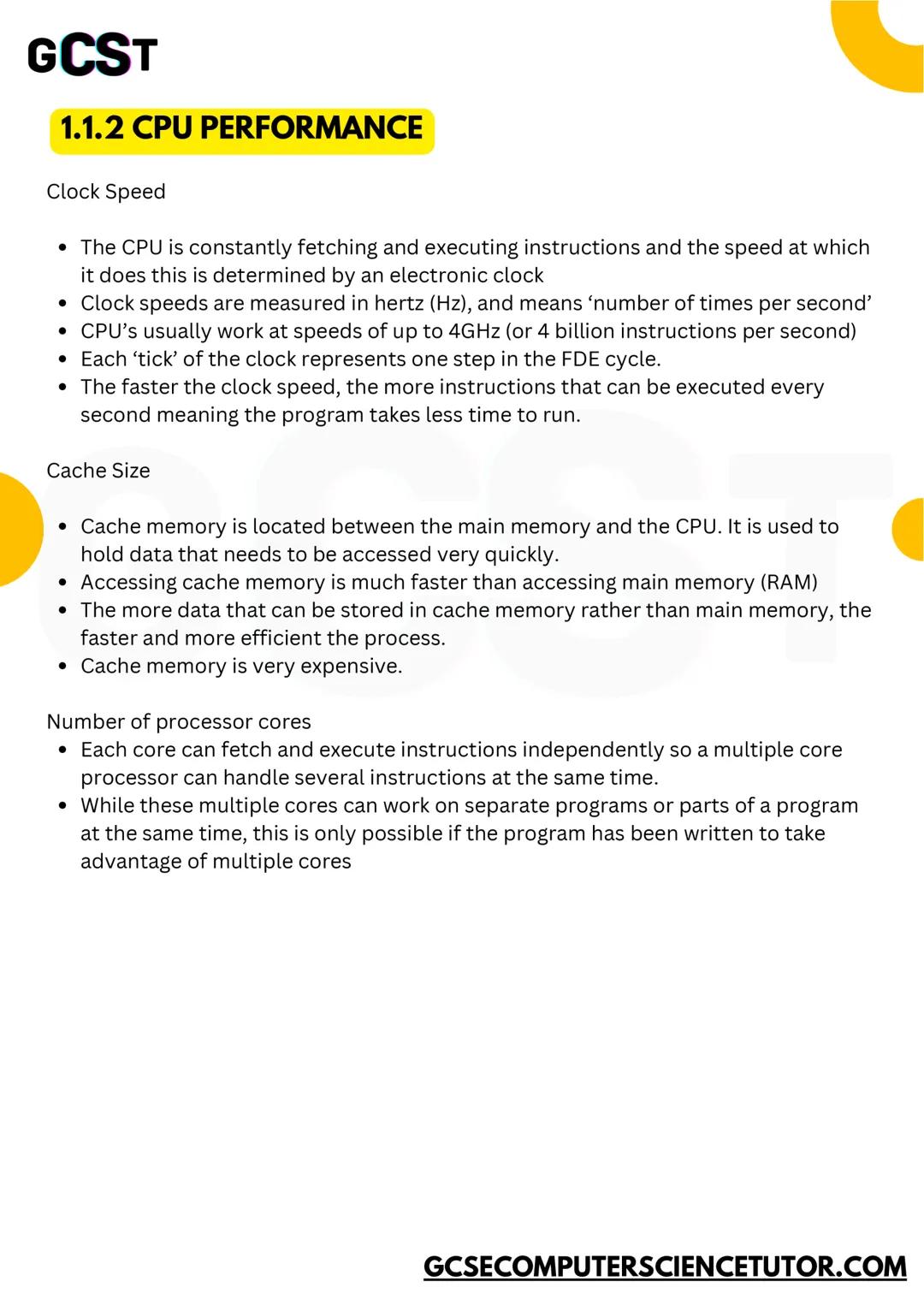 # GCST
# 1.1
# SYSTEMS
# ARCHITECTURE
CONCISE NOTES
GCSE OCR
GCSECOMPUTERSCIENCETUTOR.COM # GCST
## 1.1.1 ARCHITECTURE OF THE CPU
Th